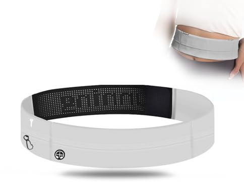 Running Belts for Women Men, Flip Running Belt Internal Key Clip, Ultra Light Fitness Waistpacks, Waterproof Running Waist Pack, Slim Waistband Adjustable Waist Belt for Women Men Running Grey