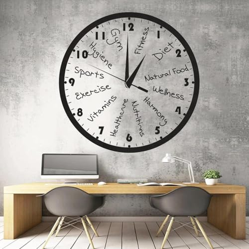 Adesivo da parete in vinile con orologio, rimovibile, per fitness, allenamento sportivo, dieta, decalcomania, decorazione per camera da letto, soggiorno, cameretta dei bambini.