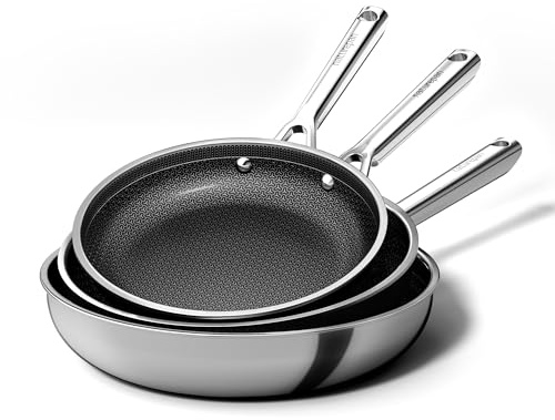 naturepan 5-Ply Hybrid Diamond-Titanium Ceramic Nonstick Frying Pan Set, 3-Piece (20,24 & 28cm), Stainless Steel Pan, Dishwasher/Oven Safe