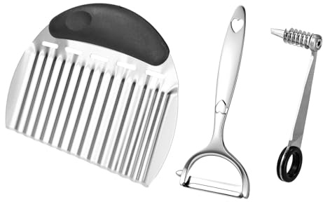 Sinbana Kitchen Gadgets Set, Stainless Steel Vegetable Spiral Cutter Veggie Knife Spiralizer Crinkle French Fry Cutter and Zinc Alloy Peeler Tool Suitable for Cutting Potatoes Cucumbers Carrots