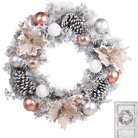 Coronas navideñas para Puerta Principal | Corona de Navidad para Puerta Delantera de 15,75 Pulgadas, Corona de Cono de Pino nevado,Guirnaldas de Invierno para Delantera, decoración de Pared INT