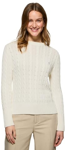 Polo Club Jersey para Mujer Estilo Trenzado con Cuello Redondo y Bordado 100% Algodón - Marrón Ocre Sweater -