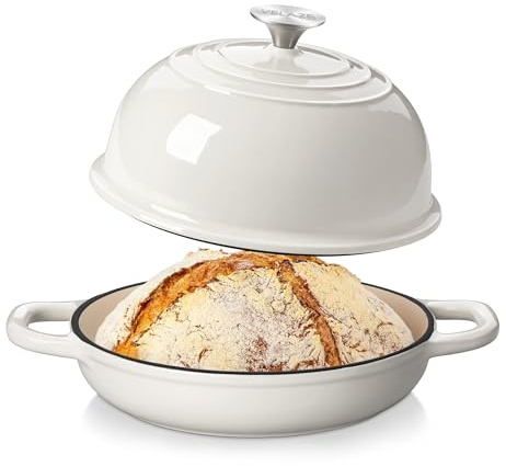 Velaze Enameled Cast Iron Dutch Oven for Bread Making, Bread Pan with Lid, Dutch Oven For Sourdough Bread Baking, Cast Iron Bread Pot, White, 24cm Casserole Dish with Lid, 5 Quart