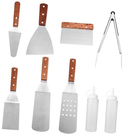 Gatuida Ensemble D’ustensiles Barbecue INOX 9 Pièces pour Grillades Extérieur, Kit Outils BBQ Solide en Acier Inoxydable, Accessoires Barbecue Polyvalents pour Jardin Et Camping
