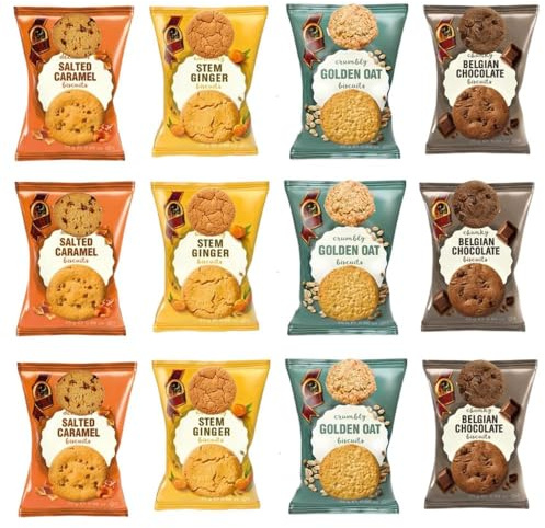Stem Ginger, Salted Caramel, Golden Oat & Chocolate Biscuits 25g - wlk (90 Packs)