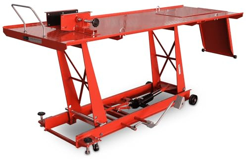 BITUXX Motorrad Hebebühne Motorradheber Motorradbühne Lift Hydraulisch mit Fußpumpe, 460 kg Belastbar, Werkstattbühne mit Radsicherung, Serviceklappe & Auffahrrampe Rot