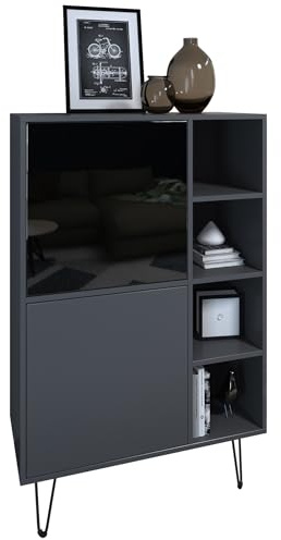 Vladon Highboard Havana V1, Schrank mit 2 Türen und 4 offene Fächer, Kommode Made in Germany, Anthrazit matt/Anthrazit matt (124 x 79 x 35 cm)