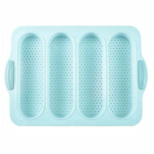 NiuLumea Teglia da forno in silicone per 4 pagnotte, rivestimento antiaderente, resistente al calore, teglia da cucina con manico, 35 x 23,7 x 2,3 cm, giallo