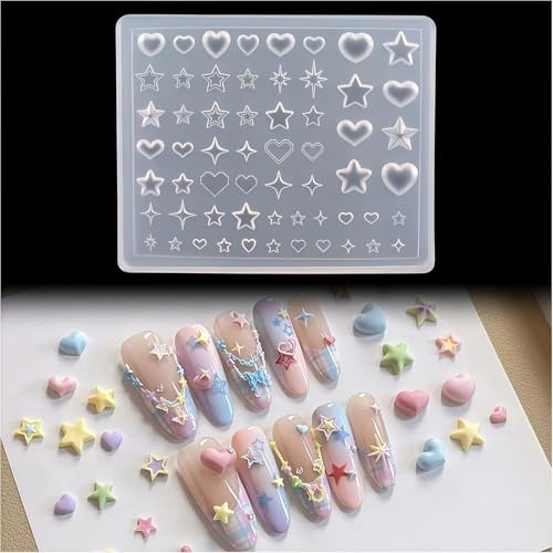 3D Gel Nail Art Moldes Cœur Étoile Deco Ongle Nail Art Moules en Silicone Decoration Ongle Moule Fournitures Réutilisables