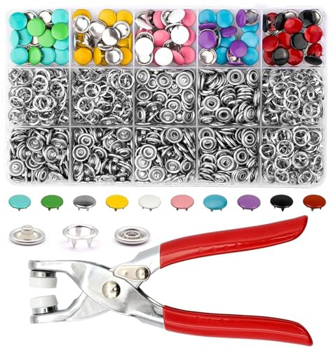 FuYelng 250 Sets Corchetes de Presion Metalicos Colores con Alicates, 9.5 mm Botones de Presion Broche Metalico Herramienta de Botones Fijos DIY, para Bolsos Vaqueros Camisas Hecho a Mano