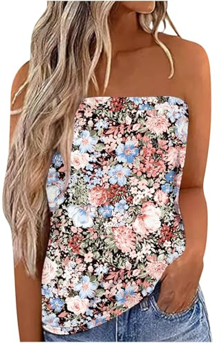 IWOLLENCE Bandeau Top para mujer sin tirantes Tube Top sin hombros Este top tipo bustier tiene un dobladillo elástico en la parte superior Borde flotante Para el ocio y las vacaciones, L