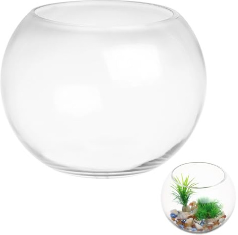 ORFOFE Transparentes Rundes Glasaquarium 20cm Umsturzsicheres Schreibtisch Aquarium für Goldfische Garnelen und Miniaturgarten Multifunktionales Büro Fischglas