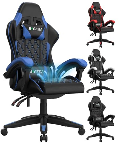 Bigzzia Gaming Stuhl, Gaming Chair mit Belüftetem Sitzkissen, Blau | Gaming Sessel mit Lendenstütze & Kopfstütze, 90°–135° verstellbare Rückenlehne, PC Stuhl für Erwachsene, Mädchen und Jungen