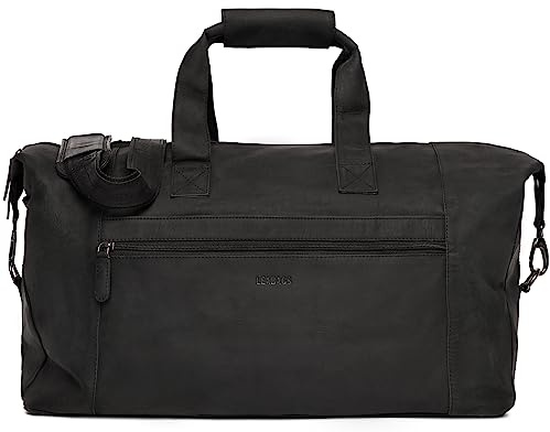 LEABAGS Leder Weekender Damen & Herren I Echtleder Premium Reisetasche I 41 l Sporttasche I Duffle Travel Gym Bag I Sporttasche I Trainingstasche I Tasche Flugzeug I groß I Nature Schwarz