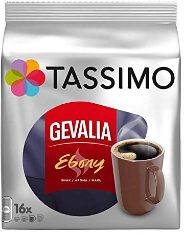 Tassimo Gevalia Ebony, Full-bodied and Intensive, Coffee Capsules, Roasted Coffee, 16 T-Discs/Servings