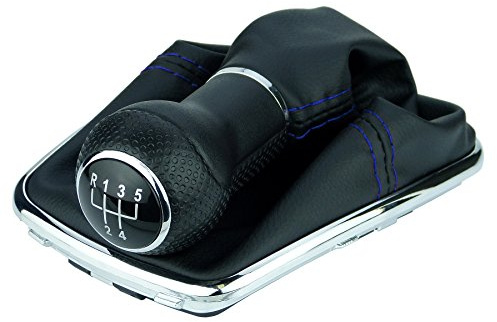 Schaltsack & Schaltknauf für VW Golf 4 IV & für Bora - 23mm - Bj. 1997 - 2006 - 5 Gang Knauf mit Rahmen - Schwarz Blau Chrom - Schaltmanschette Schalthebel Manschette Schaltgetriebe Schaltung A251-12
