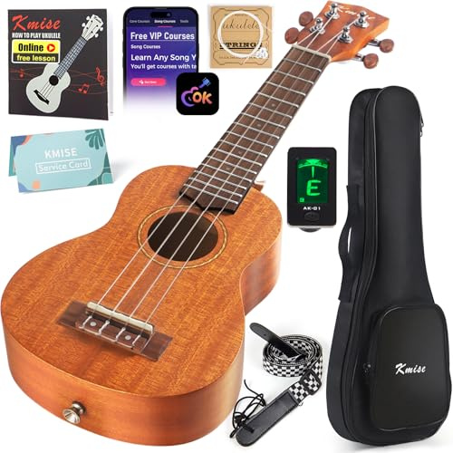 Kmise Professionelle Ukulele für Erwachsene, Anfänger, kostenlose Online-Lektion, 66 cm, Tenor-Ukulele aus Mahagoni, mit Ukulele, Starter-Set, Gigbag-Tasche, Gurt, Stimmgerät, Nylonsaiten, Buch