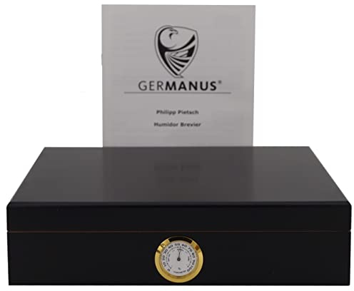 GERMANUS Humidor Ornoir mit Befeuchter und Hygrometer in Schwarz Gold