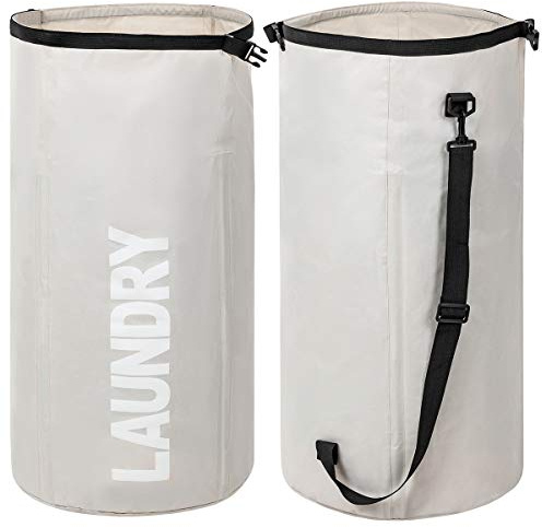 WOWLIVE Extra Large Foldable Laundry Bag Laundry Basket Collapsible Laundry Hamper Backpack Liner Dirty Clothes Hamper Standing Waterproof Hampers for Dorm Room (Beige)