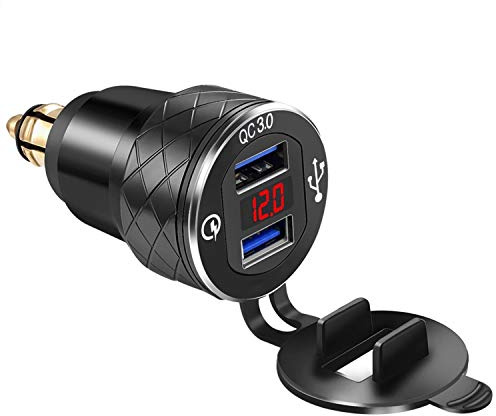 iMESTOU DIN USB Stecker Adapter Motorrad Dual USB Ladegerät Quick Charge 3.0 Wasserdicht mit Voltmeter Kompatibel mit BMW Triumph Tiger Ducati | Quick Charge 3.0 mit Voltmeter, Wasserdicht, Kompatibel mit BMW Triumph Tiger Ducati...mit DIN Buchsen
