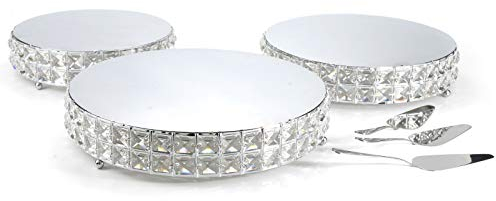Lindlemann - Soporte para Tartas de 3 Pisos de Metal con Cristales minerales auténticos, se Puede Utilizar Individualmente o apilado (10 Pulgadas + 12 Pulgadas + 13.5 Pulgadas), Color Plateado