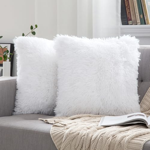 MIULEE 2er Set Kissenbezug 60×60cm Langflor Plüsch Weiß | Superweich Kuschelig Pflegeleicht Langlebig Modern Dekorativ Für Sofa Bett Wohnzimmer Schlafzimmer Und Gästezimmer