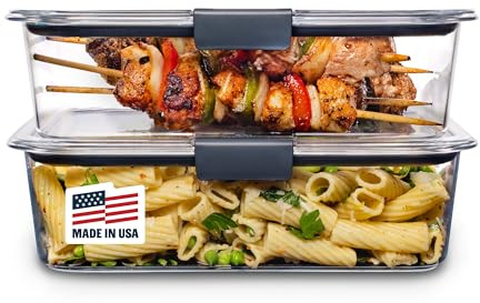 Rubbermaid 2108407 Leak-Proof Brilliance Food Storage Set | 9.6 Cup Plastic Containers with Lids | Microwave and Dishwasher Safe, Clear