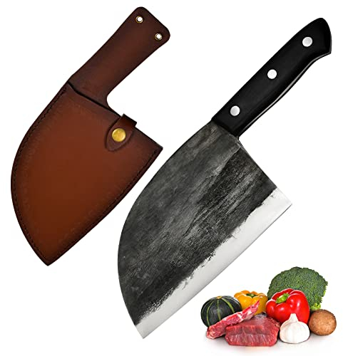 Coltello da cucina macellaio,coltello per disossare,coltello Santoku,coltello da carne,coltello multiuso,coltello a mannaia da cucina con fodero in pelle,coltello da chef disosso cuoco tritare verdure