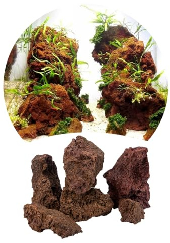 TM Aquatix Fish Tank Stones Rocks for Aquarium - Natural Decoration - Improves Water Parameters - Perfect for Caves Shelters (1kg(3-5 small pieces), Red Lava)