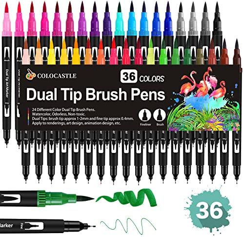 Dual Brush Pen Set, 36 Farben, Pinselstifte, Filzstifte für Kinder Bullet Journal Handlettering Aquarell Mandala Kalligraphie Manga Erwachsene Doppelfasermaler Fasermaler[1-2 mm] und Fineliner[0,4 mm]