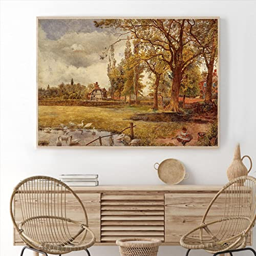 Vintage Paesaggio Capanna Albero Oca Anatra Nordic Wall Art Poster E Stampe Su Tela Immagini Della Pittura A Olio Per Soggiorno Decor 40x60 cm Senza Cornice