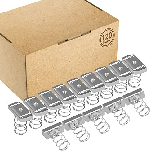 GZBEVITAR 120 Pcs Strut Channel Nuts 1/4-20 with Standard Spring, Thickened Zinc Plated Spring Channel Nuts for Strut Channel (120 Pcs)