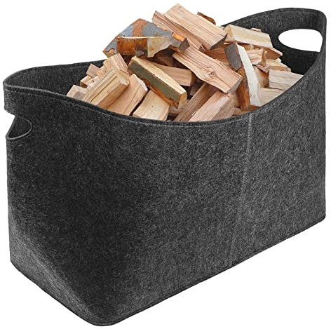Holzkorb für Kaminholz,Kaminholzkorb mit Tragegriffen,Rubberneck Kaminholztasche aus Filz für Holz,Holzkorb, zur Aufbewahrung von Holz,Spielzeug,Zeitungen, Kaminholz,(54 x 29 x 40 cm, Schwarz)