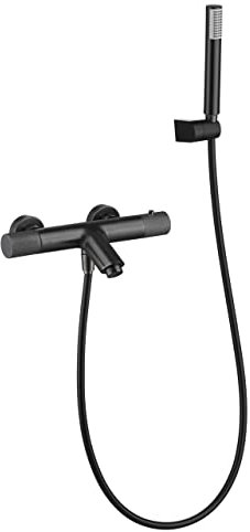 IMEX - Rubinetteria Termostatica Bagno-doccia, Rubinetto per vasca con sistema TURN CLEAN SYSTEM - Colore Grigio scuro Satinato, Serie LINE Black Gun Metal - BTD038-4BGM