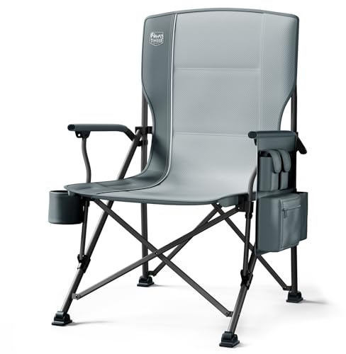 TIMBER RIDGE Campingstuhl Faltbar XXL 230KG Belastbar, 62cm Sitzbreite Übergroßer Klappstuhl mit Getränkehalter Kühltasche Hohe Lehne für Camping Picknick Garten Strand Balkon, Grau
