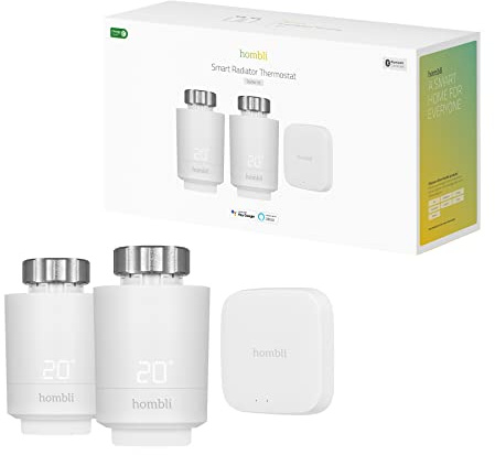 Hombli Kit de Inicio para Termostato Inteligente de Radiador con Función de Aplicación | Termostato de Calefacción con por Bluetooth | Ahorro de Energía | Voz Control Compatible con Google y Alexa