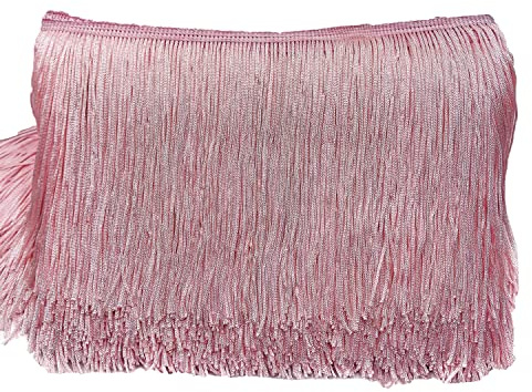 Cinta Decorativa de Danza 20 cm x 5 m - Borde de Flecos de Seda, Borla para Coser, Manualidades, Ropa, Lencería, Disfraces, Cortinas, Decoración - Rosa Viejo