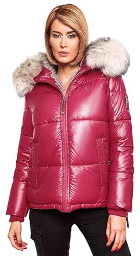 Navahoo Premium Damen Winter Jacke Parka Mantel Winterjacke warm Kunstfell B828 [B828-Tikun-Fuchsia-Gr.L]