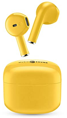 Music Sound SWAG Auricolari Wireless a Capsula, Bluetooth, 12 Ore di Riproduzione, Auto Pairing, Controlli Touch, Case Compatto - Giallo