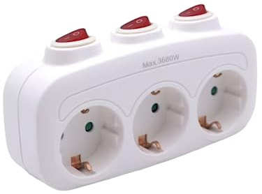DISTRIBUX Enchufe Triple schuko de Color Blanco con Interruptor Individual con Interruptor Blanco 1 Ud