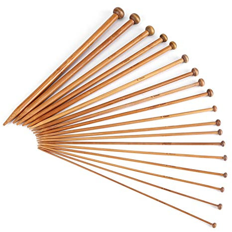 Natudeco Set di Ferri da Maglia in bambù Ferri da Maglia in Legno Aghi Lunghi in Legno Ferri da Maglia Carbonizzati a Punta Singola 18 Misure