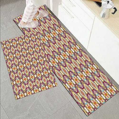 Küchenläufer Küchenmatte 2 Stück 45x70cm+45x120cm,Abstrakte, Retro moderne Verzierung mit vibrierenden Farben-Stern-Abbi,Rutschfest Pflegeleicht, Anti-Müdigkeit Küchenteppich Teppich Läufer für Küche