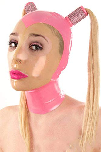Latexmaske Extrem Bondage Maske mit Einer Sexy Perücke Sklave Fetisch Maske Kostüm Porno Vollmaske Dick 0,4 mm Weich und Bequem BDSM Maske für Cosplay Bühnenperformance Halloween Maske,S,Pink