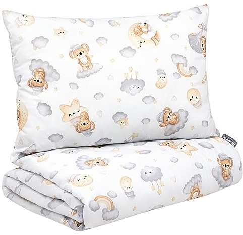 Bellochi Kinderbettwäsche 100x135, Kinderbettdecke 100x135 Set mit Kissen, Kinderdecke 100x135 weich und atmungsaktiv - aus 100% Baumwolle - Bear Star