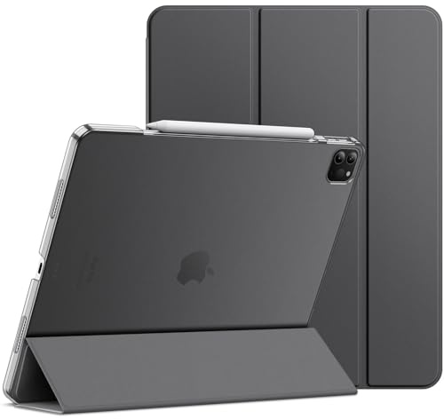 JETech Hülle für iPad Pro 12,9 6./5. Gen (2022/2021), Space Grau | Schlanke Transluzent Rückseite, Dreifach-Ständer, Auto Schlafen/Wachen, Leichter Stoßschutz