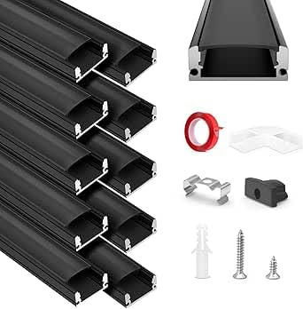 HOMMAND LED K & Profil 10 Packungen (1m/3.3ft U-Form), LED Streifen K 10m mit Diffusor, Aluminiumprofil, Eckverbinder, Endkappen, Befestigungsclips & Kleber
