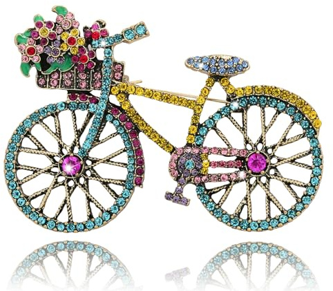 Vancy Utopia Crystal Rhinestone Creative Bicycles Brooch Pin for Women Retro Elegant Handmade Blue Brooches Pins Classic Wedding Fashion Jewelry Accessories Gift
