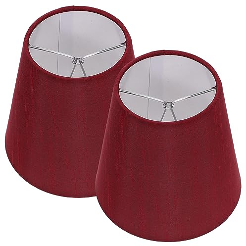 Veemoon 2piezas Pantallas De Lámpara Pequeñas De Tela Con Clip Para Bombilla Accesorios Para Lámparas De Pared y Suelo Diseño Retro De Color Vino Tinto
