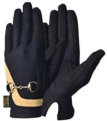 AK Guantes de equitación Guantes de montar para mujer con cadena de puntas Guantes de carreras Horse Riding Gloves AKRS-6119 (Black/Gold, L)