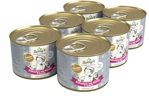 Betty' s Landhausküche Senior Katze Hühnchen mit Kürbis & Lachsöl 6X 200g